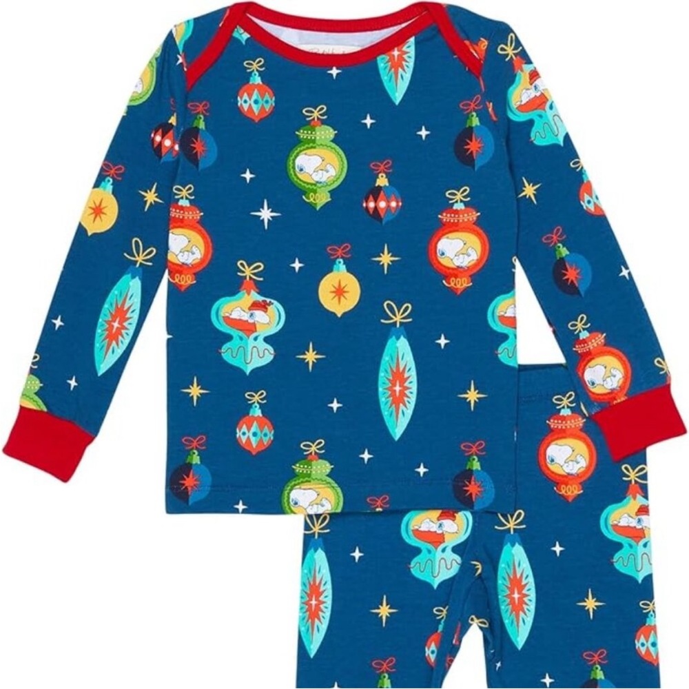 BedHead X Peanuts 100% Blue Cotton Snoopy Ornament Long Sleeve Pajamas 6-9 M